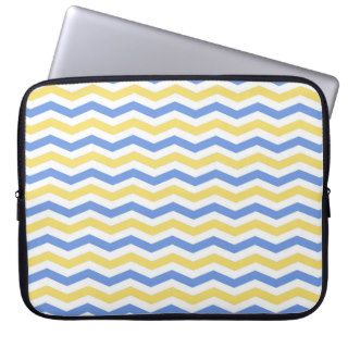 Trendy, modern, elegant blue and yellow chevron laptop computer sleeves