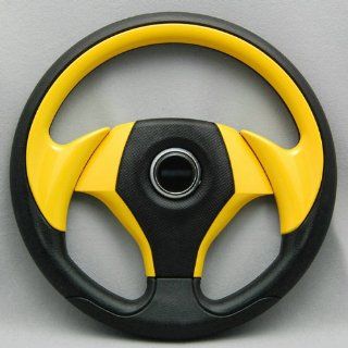 PU Universial 320mm 6 Holes Racing Steering Wheel Yellow With Horn Button Automotive