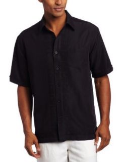Cubavera Men's Short Sleeve Woven with L Shape Embroidered Detail, Jet Black, Small at  Mens Clothing store Button Down Shirts