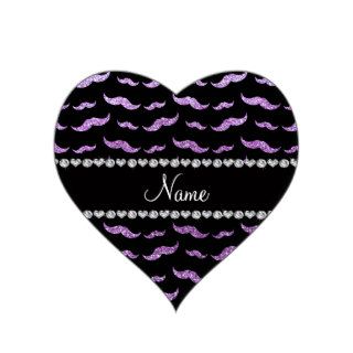 Personalized name light purple glitter mustaches sticker