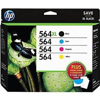 HP 564XL /564 High Yield Black and Standard C/M/Y Color Ink Cartridges, (D8J67FN#140) w/Media Value Kit 4/Pack Electronics