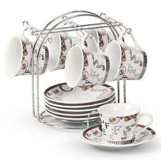 Coffee and Bean 12 piece Espresso Set with Stand Lorren Home Trend Tea & Coffee Sets