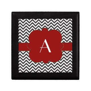 Black Chevron with Gold Trimmed Red Frame Trinket Boxes
