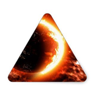 Planet on Fire   Hot Image Triangle Stickers