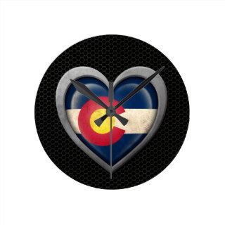 Colorado Heart Flag Steel Mesh Effect Wallclocks