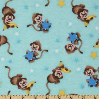 Comfy Flannel Monkey Star Aqua Fabric