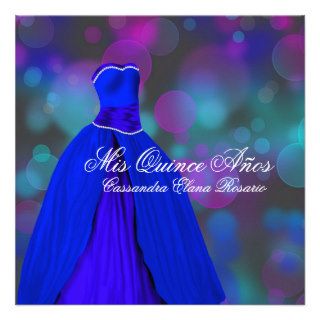 Royal Navy Blue Pink Purple Quinceanera Personalized Invites