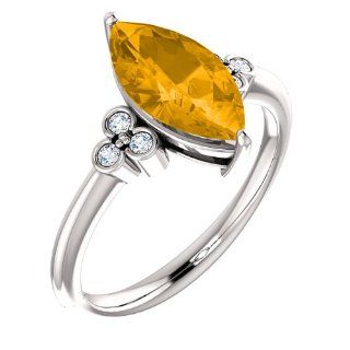 10K White Gold 12.00x6.00mm Marquise Cut Citrine and Diamond Ring Jewelry