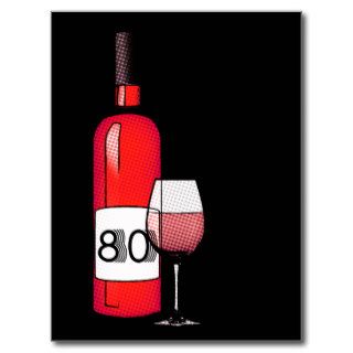 80th birthday or anniversary  wine bottle & glass postcard
