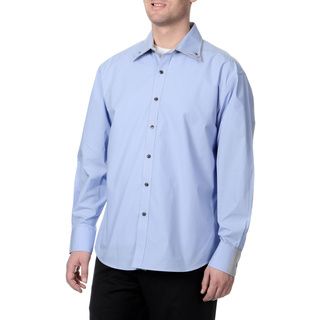 Steve Harvey Men's Blue Button Down Shirt with Checkered Print Steve Harvey Casual Shirts
