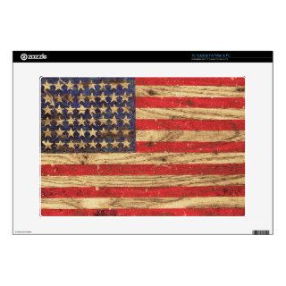 Vintage Patriotic American Flag on Old Wood Grain Skins For Laptops