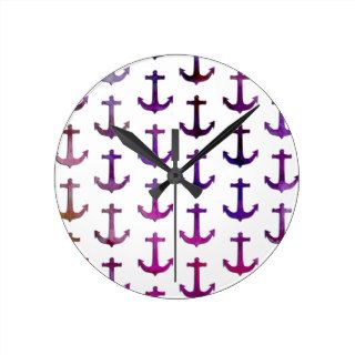 Hipster girly watercolor nautical anchors pattern wall clocks