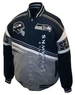 NFL Men's Seattle Seahawks 1st and 10 Cotton Twill Jacket (Dark Navy/Silver, XXXXXX Large)  Sports Fan Outerwear Jackets  Clothing