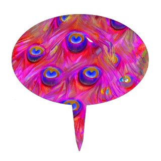 PixDezines psychedelic pink peacock feather Cake Picks