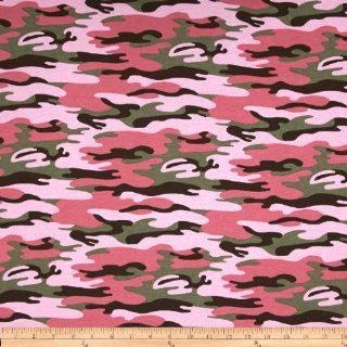 French Terry Knit Camo Pink/Green Fabric
