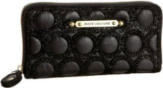 Juicy Couture Zip Around Checkbook Wallet with Glittered Suede,Black,one size Shoes