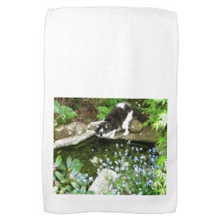 Cat named Gandalf and forget me nots    photograph Towels