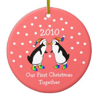 Our First Christmas Together 2010 (GLBT Penguins) Christmas Tree Ornament