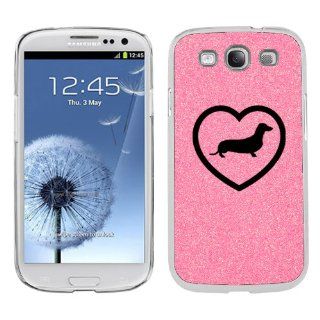 Pink Samsung Galaxy S3 SIII i9300 Glitter Bling Hard Case Cover KG52 Dachshund Heart Cell Phones & Accessories