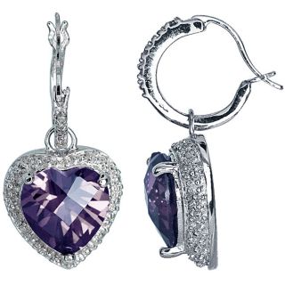 Silver Created Amethyst and 1/10ct TDW Diamond Heart Earrings (J K, I3) Gemstone Earrings
