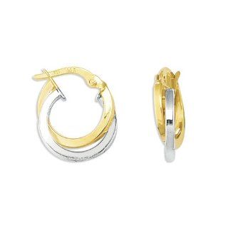 14K Two Tone Small Rhodium Hoops Hoop Earrings Jewelry