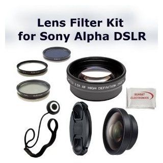 Digital Accessory Kit For Sony A35, A65, A77 Digital SLR Cameras Includes  Wide Angle Lens, Telephoto Lens, Lens Cap, 3 Piece Filter Set (UV CPL FLD), Lens Cap Keeper and a Cleaning Cloth. (Works with Any Of The Following Sony Lenses 18 55mm, 16mm)  Poi