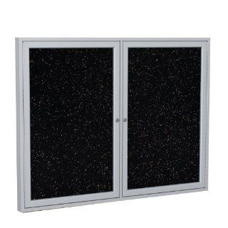 2 Door Aluminum Frame Enclosed Recycled Rubber Tackboard Size 48" H x 60" W x 2.25" D, Surface Color Tan Speckled  Combination Presentation And Display Boards 
