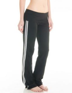 Cotton Cantina Juniors Fold Over Yoga Pants with Stripe Down the Leg (Small, Charcoal) Clothing