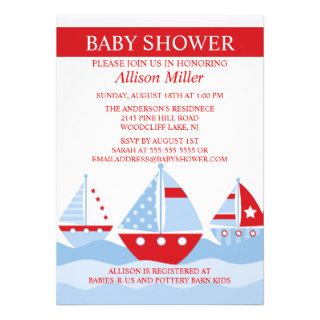 Cute Nautical SAILBOATS Boy Baby Shower Personalized Invites