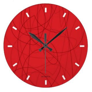 squiggy red abstract clock