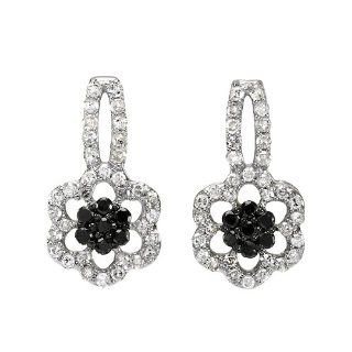0.40 Carat (ctw) 10K White Gold Black & White Round Diamond Stud Drop Earrings 2/5 CT Jewelry