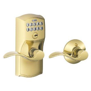 Schlage FE575 CAM 505 ACC Camelot Keypad Entry with Auto Lock and Accent Levers, Bright Brass