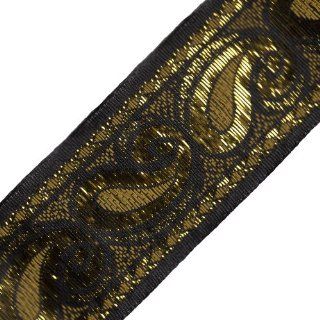 Venus Ribbon 1 1/2 Inch Metallic Paisley Jacquard, Black/Antique Gold, 5 Yard Arts, Crafts & Sewing