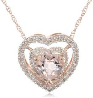  10k Rose Gold Morganite and Diamond Heart Pendant Necklace (0.2 Cttw, G H Color, I1 I2 Clarity), 17" Jewelry Pendants Jewelry