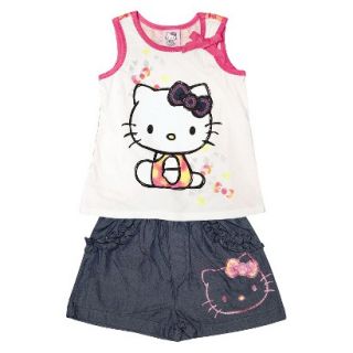 Hello Kitty Infant Toddler Girls Tank Top and Short Set   White/Chambray 12 M
