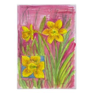 Yellow Daffodils Narcissus Flower Watercolor Print