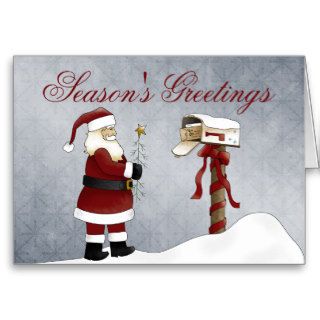 Season's Greetings   Santa Claus at Mailbox Greeting Card