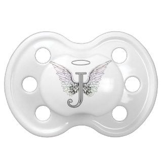 Letter J Initial Monogram with Angel Wings & Halo Pacifier