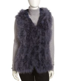 Marabou Feather Hooded Vest, Blue