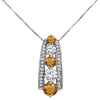 3.22 CT.T.W. Round Cut Citrine and Created Sapphire Pendant in 14K Gold over