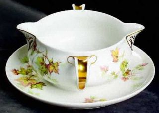 Haviland Autumn Leaf Gold Trim Gravy Boat with Attached Underplate, Fine China D