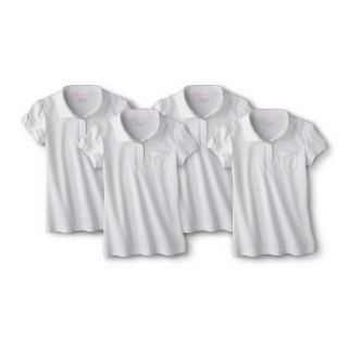 Cherokee Girls School Uniform 4 Pack Short Sleeve Interlock Polo   True White L