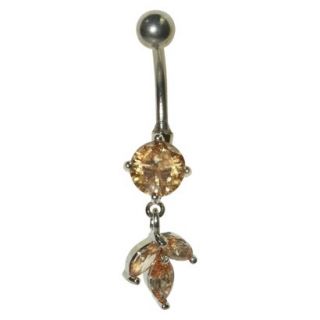 Womens Supreme Jewelry Curved Barbell Belly Ring with Stones   Silver/Brown