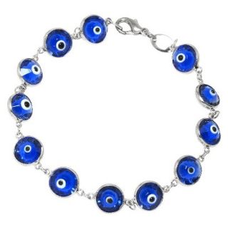 Womens Silver Plated Glass Guardian Eye Bracelet   Blue/Silver