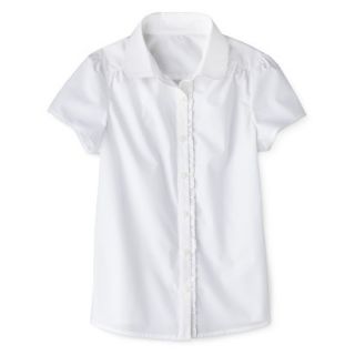Cherokee Girls School Uniform Short Sleeve Ruffled Blouse   True White L