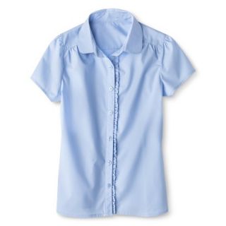 Cherokee Girls School Uniform Short Sleeve Ruffled Blouse   Soft Blue L