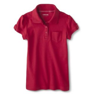 Cherokee Girls School Uniform Interlock Fashion Polo   Red Pop L