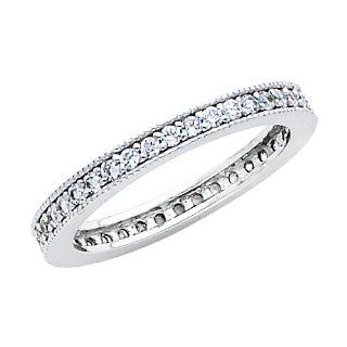14K White Gold Round shape CZ Cubic Zirconia Eternity Ring Band Jewelry