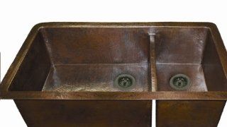 Native Trails CPS577 Cocina 40" Double Basin Undermount 16 gauge Copper Kitchen Sink, Brushed Nickel   Double Bowl Sinks  