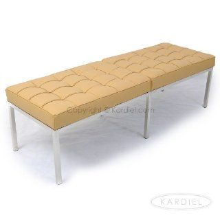 Kardiel Florence Knoll Style Bench 3 Seater, Oxford Fawn Genuine Leather   Storage Benches